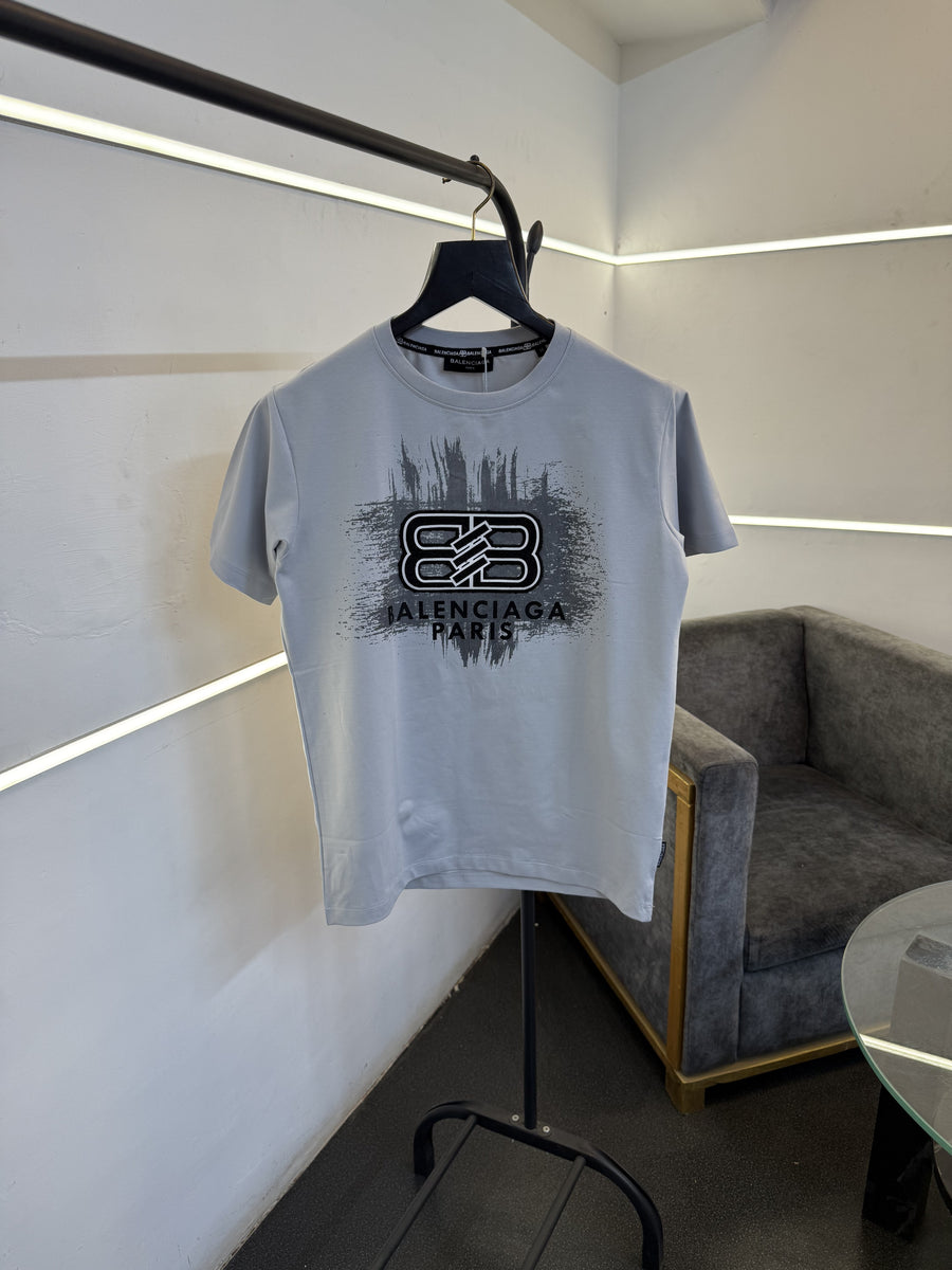 Balenciaga a furr front printed round neck imported tshirt grey