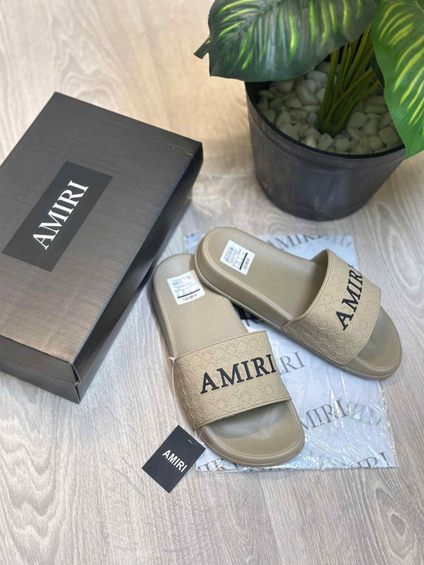 Amirri MA Quad Logo Embossed Beige Slides