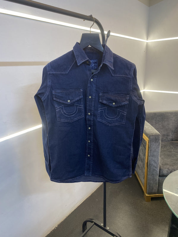 01 True religion snap button denim shirt blue