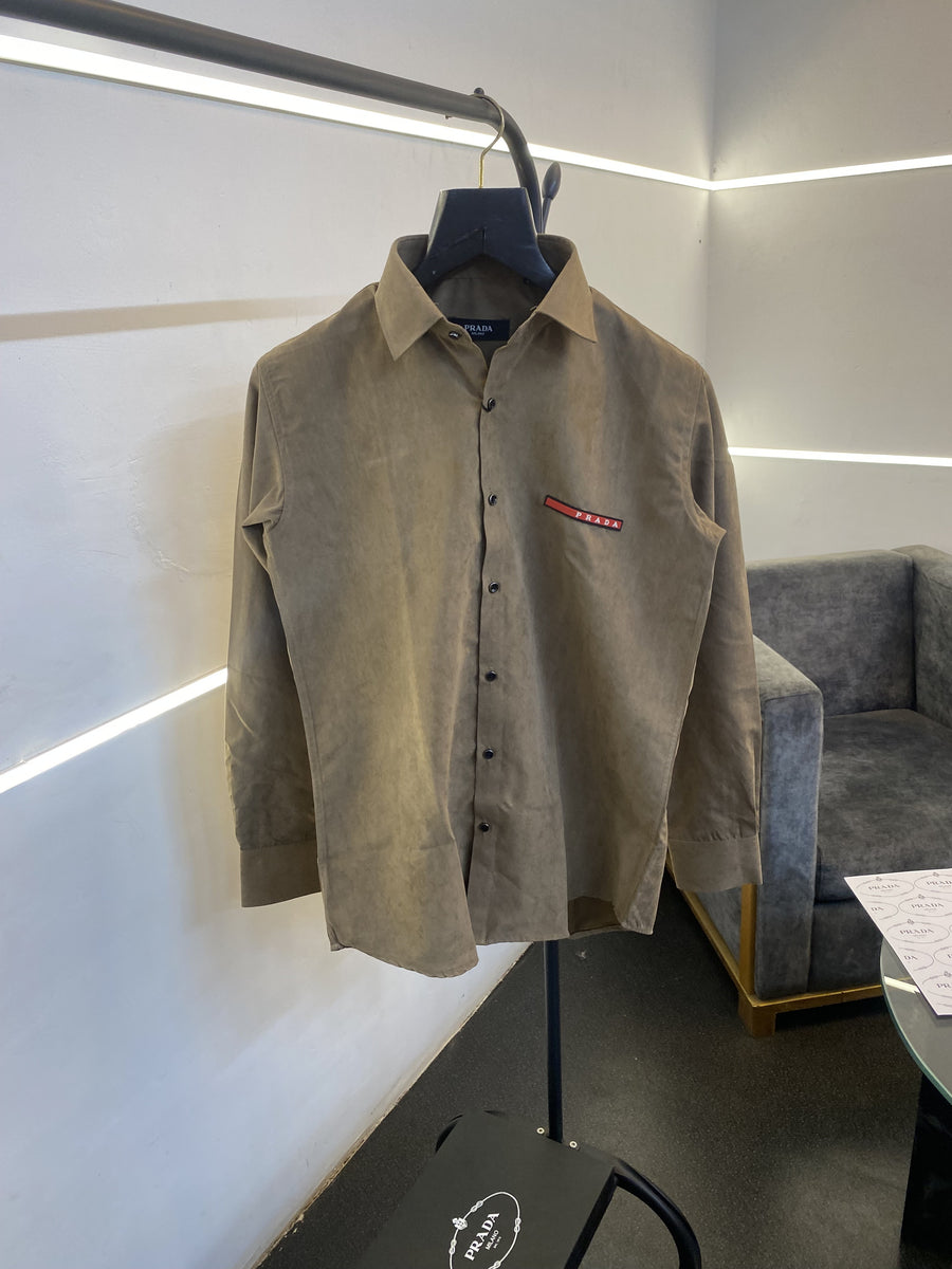 Prada style 02 cotton suede imported box pack shirt beige brown