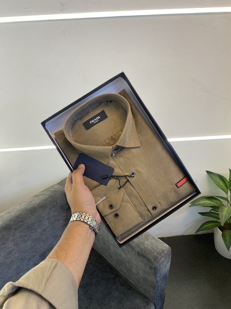 Prada style 02 cotton suede imported box pack shirt beige brown
