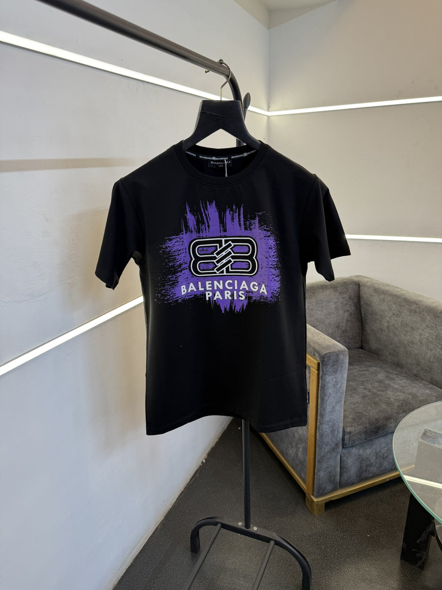 Balenciaga a furr front printed round neck imported tshirt black sale