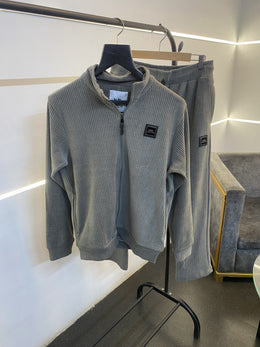 Coach imported tracksuit with brand zip and knitted fabric along with side pockets grey sale