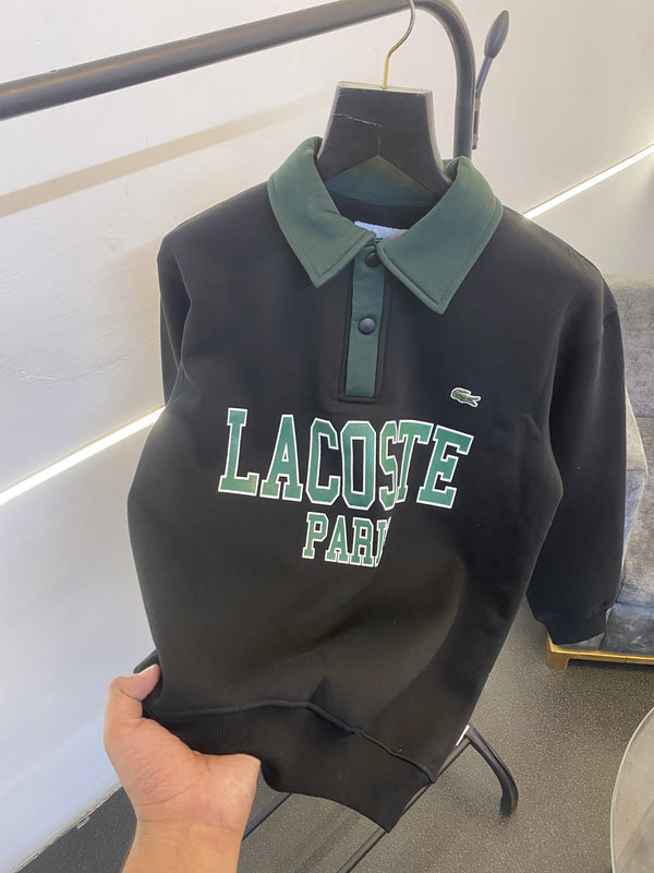 Lacoste paris collar fleece imported sweatshirt black