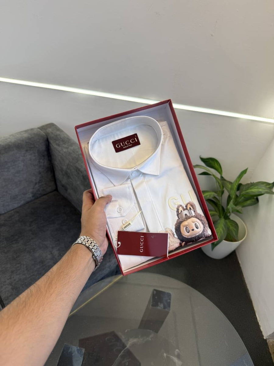 Gucci x labubu imported cotton satin shirt white