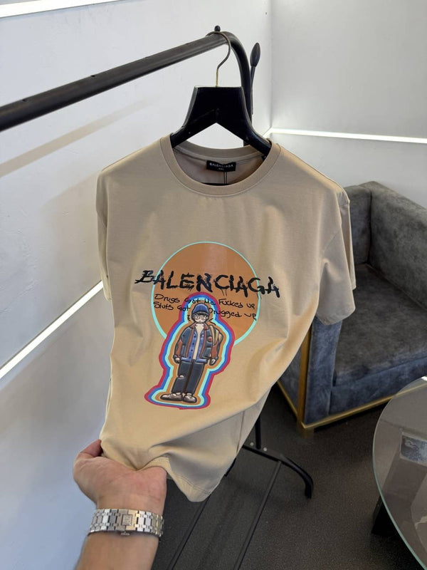Balenciagahpatch man logo with premium printing oversize drop shoulder tshirt beige sale