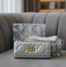 Dior Caro Top Handle 8822 Silver Clutch Bag With OriginalBox & DustCover