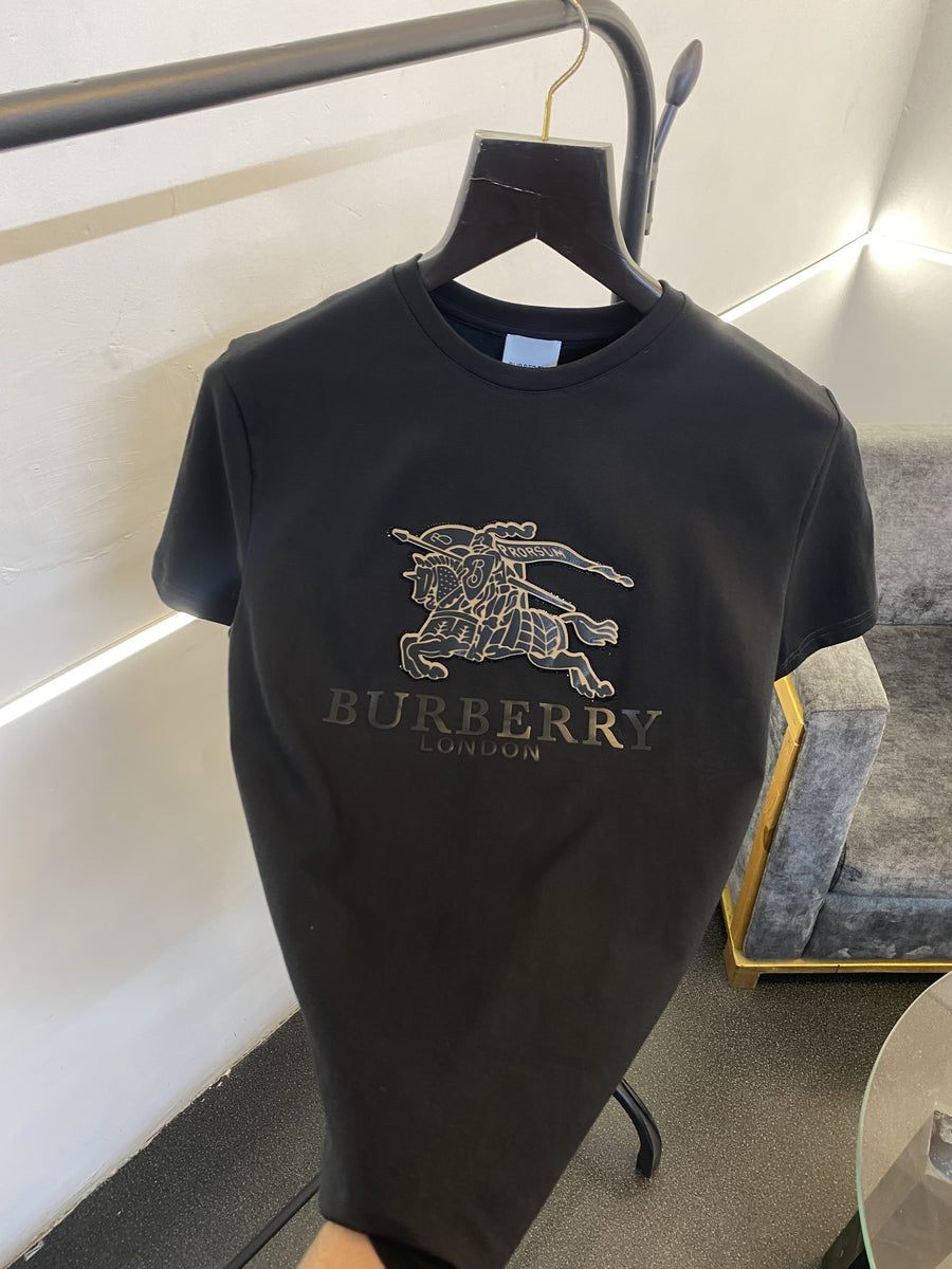 Burberry turkey imported round neck tshirt black with patch stone work and print