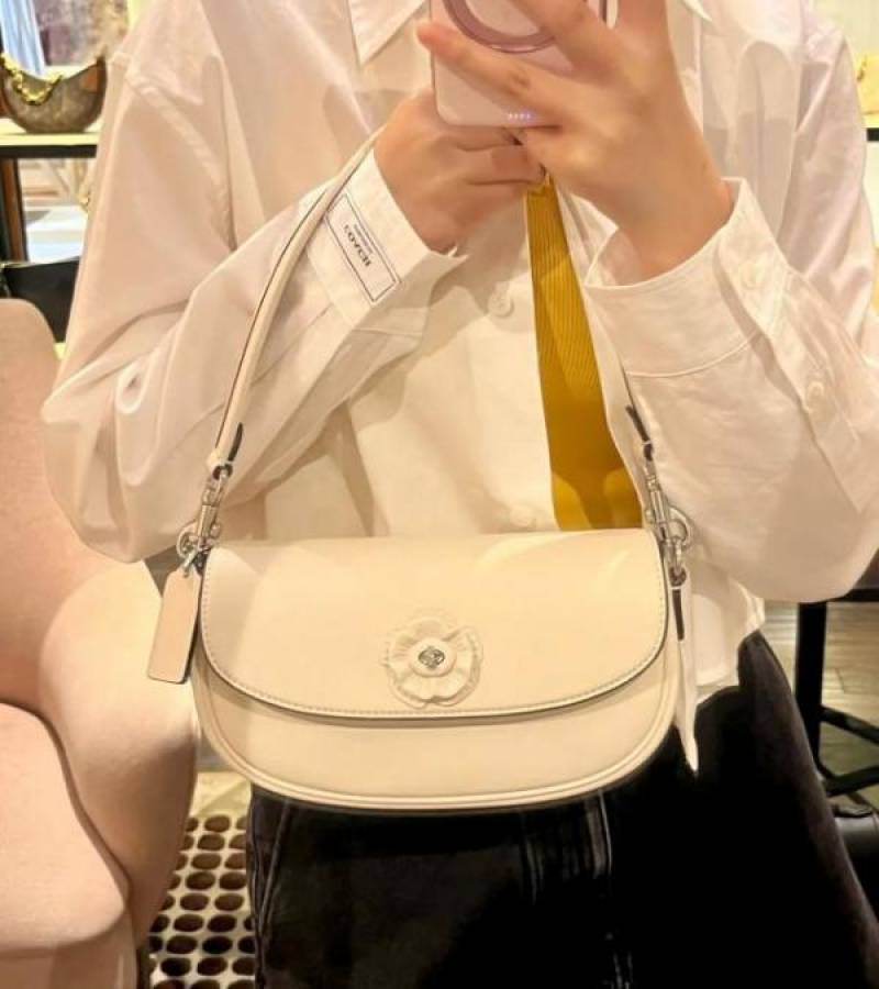 Coach Emmy Saddle Premium Crossbody Shoulder Bag With OG Double Box & Dust Bag (White Flower - 1006)