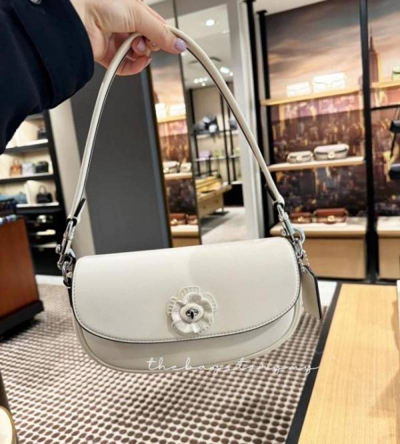 Coach Emmy Saddle Premium Crossbody Shoulder Bag With OG Double Box & Dust Bag (White Flower - 1006)