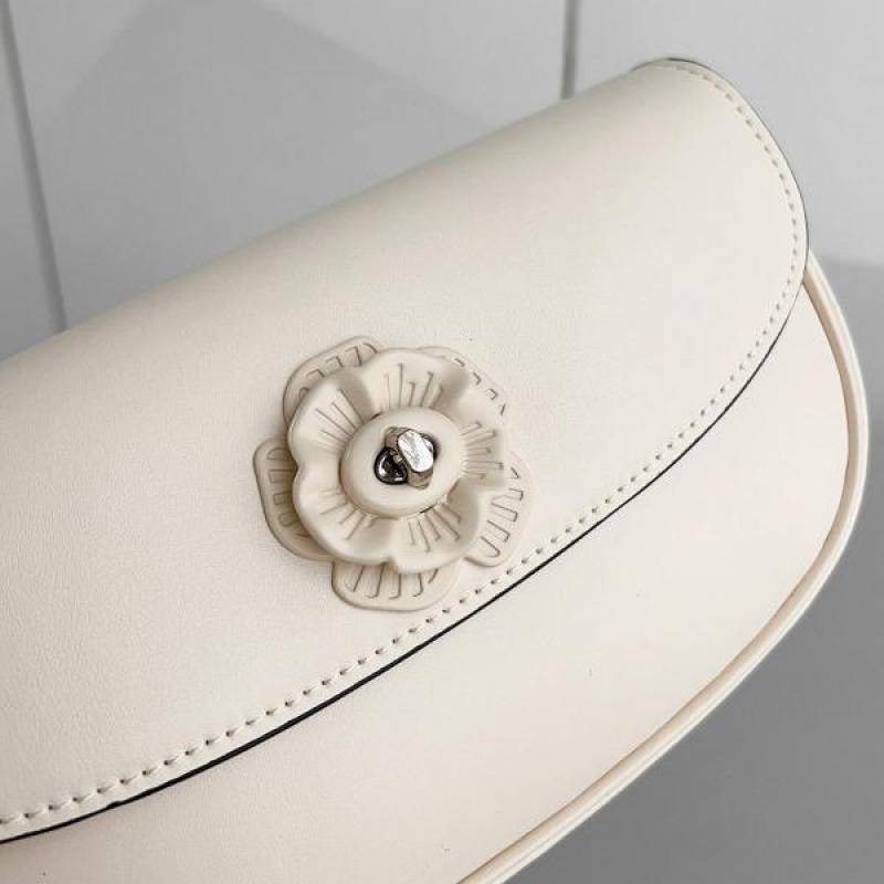 Coach Emmy Saddle Premium Crossbody Shoulder Bag With OG Double Box & Dust Bag (White Flower - 1006)