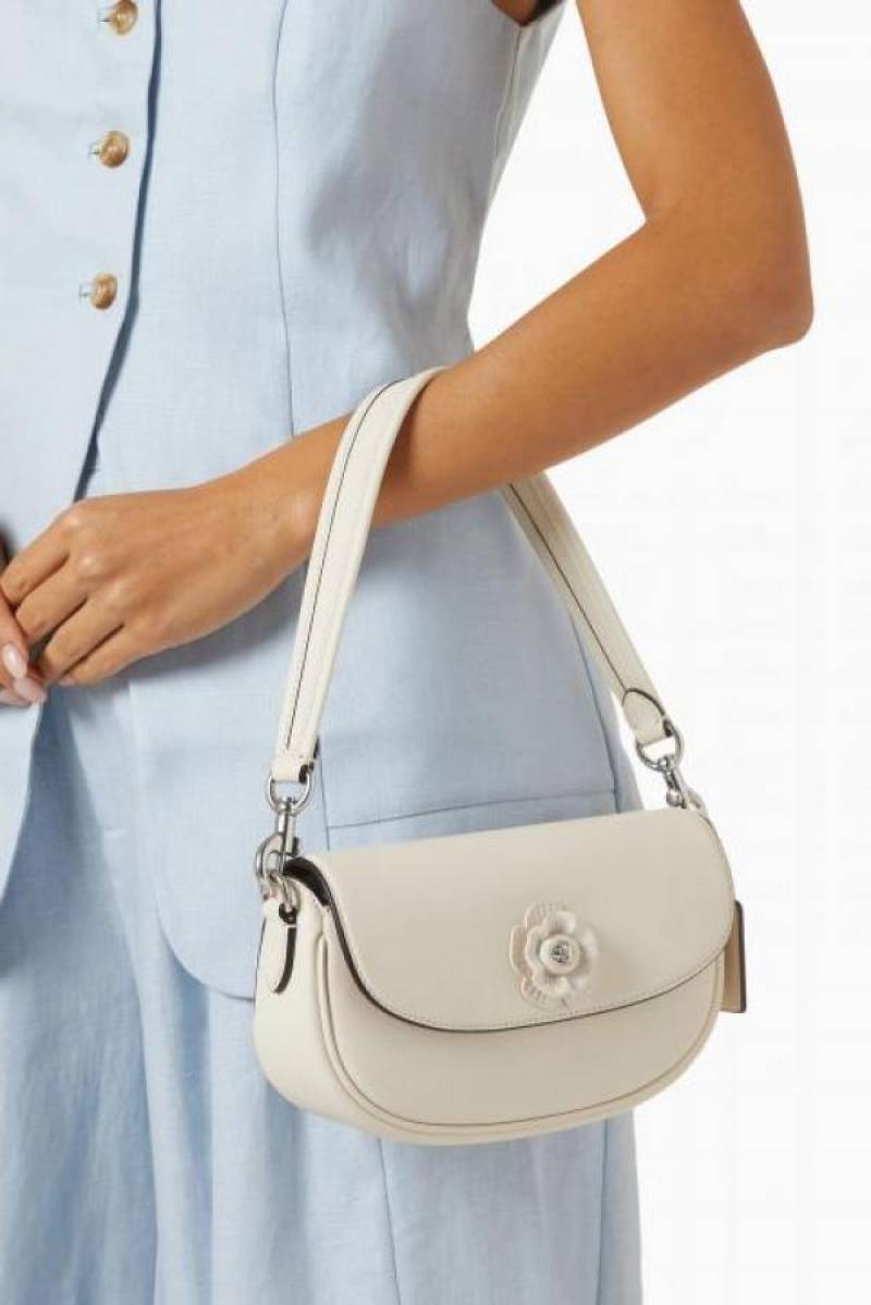 Coach Emmy Saddle Premium Crossbody Shoulder Bag With OG Double Box & Dust Bag (White Flower - 1006)