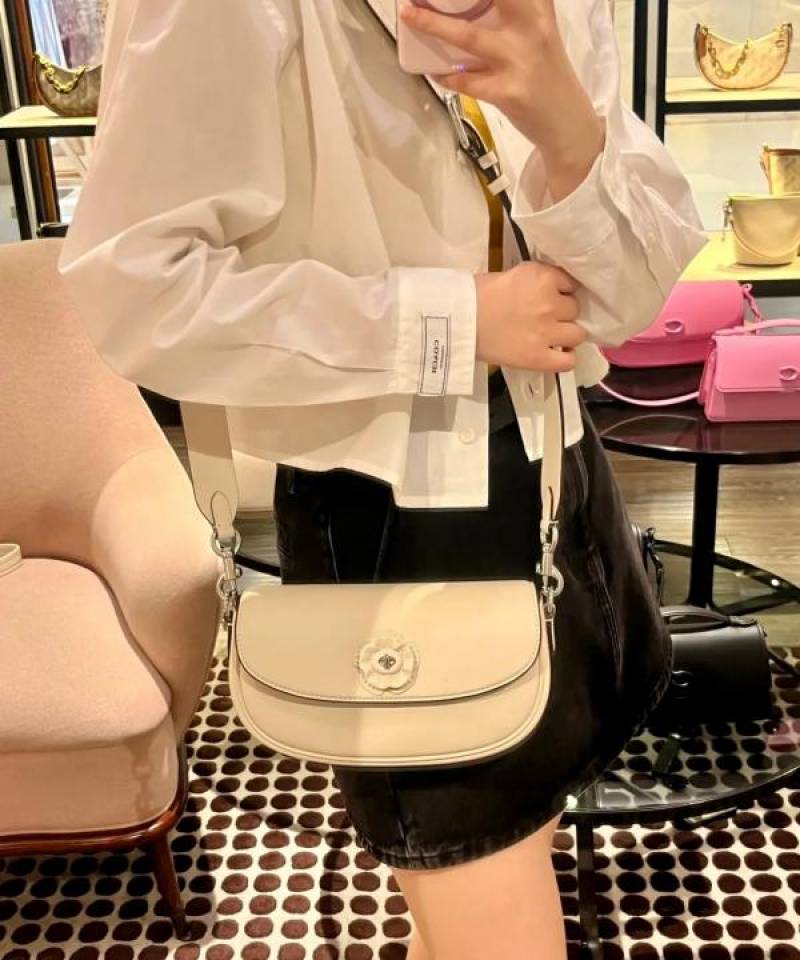 Coach Emmy Saddle Premium Crossbody Shoulder Bag With OG Double Box & Dust Bag (White Flower - 1006)