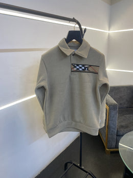 Burberry self knitted imported sweatshirt with brand strip metal logo and brand buttons beige