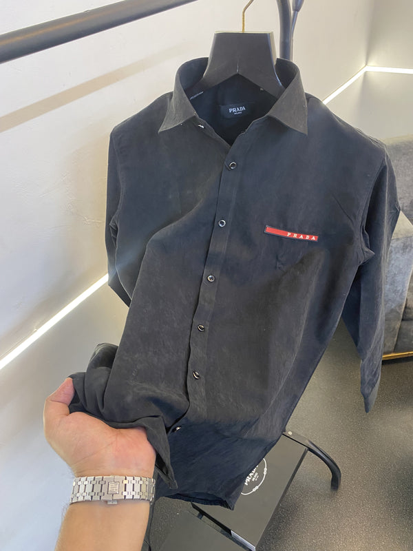 Prada style 07 cotton suede imported box pack shirt black