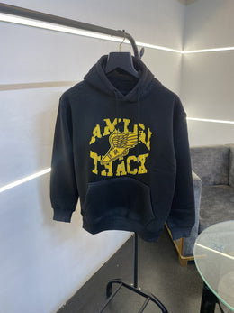 Amiri heavy gsm fleece fabric hoody sweatshirt with ameeri applique embroidery work with shaded spray work as original black