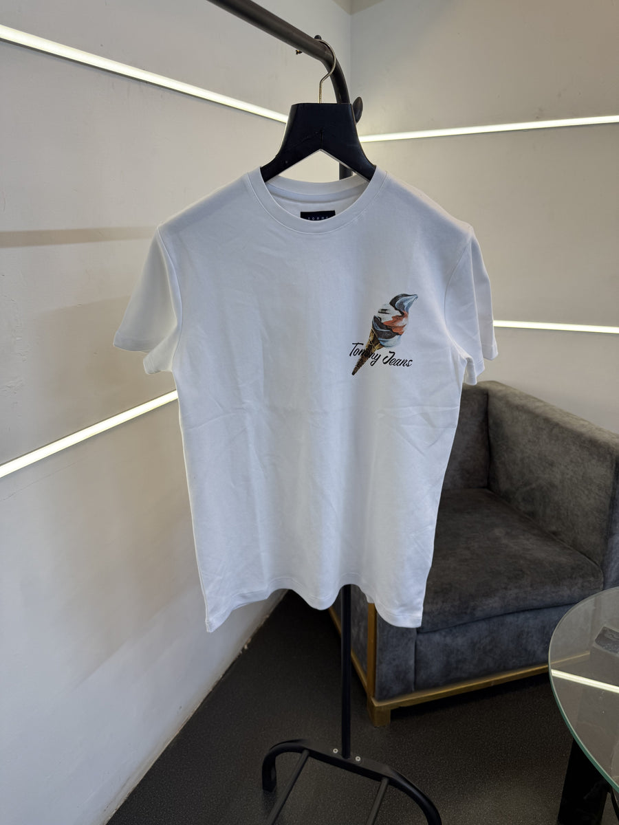 Tommy hilfigar round neck imported tshirt white sale