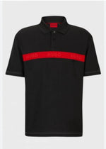 Hugo Bos premium Polo Tshirt black with red stripe