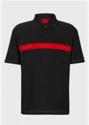 Hugo Bos premium Polo Tshirt black with red stripe