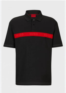 Hugo Bos premium Polo Tshirt black with red stripe