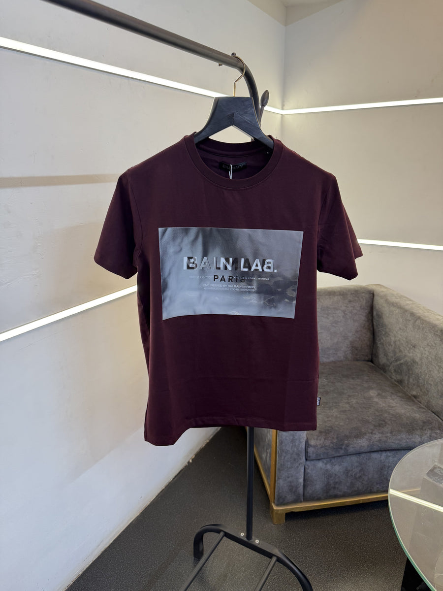 Balmain Turkey imported round neck 3d print patch tshirt wine sale