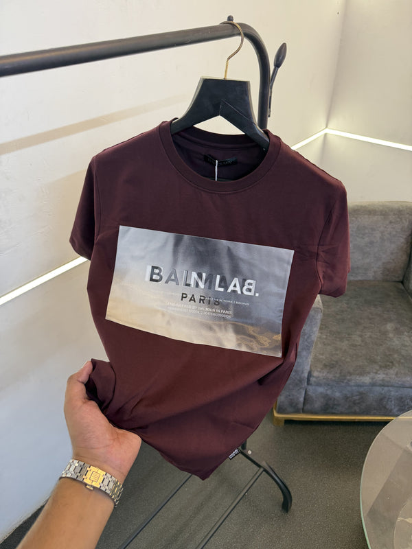 Balmain Turkey imported round neck 3d print patch tshirt wine sale