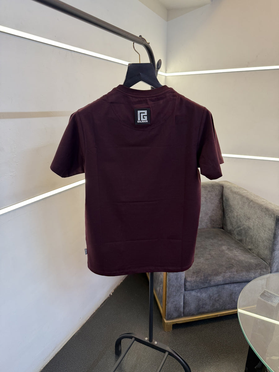Balmain Turkey imported round neck 3d print patch tshirt wine sale