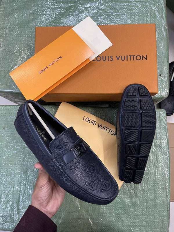 Louis Vuitton Navy Small Buckle Premium Loafers Surplus Calf Leather Quality With All Accessories Hx005