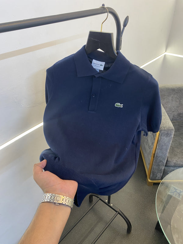 Lacoste Old money knitted fabric imported polo tshirt navy blue