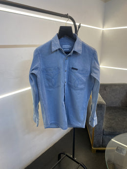 Calvin kline snap button double pocket imported denim shirt light