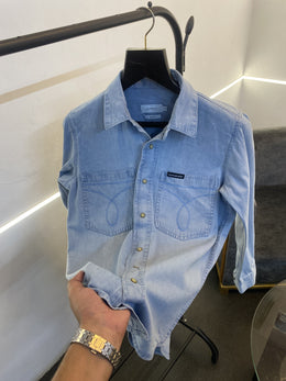 Calvin kline snap button double pocket imported denim shirt light