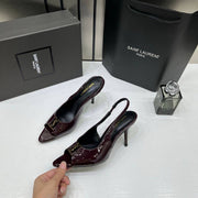 Ysl Saint Laurent Wine Patent Leather Slingback Heels With OG Box & Carry Bag Wine Patent A19