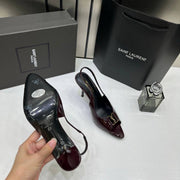 Ysl Saint Laurent Wine Patent Leather Slingback Heels With OG Box & Carry Bag Wine Patent A19