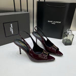 Ysl Saint Laurent Wine Patent Leather Slingback Heels With OG Box & Carry Bag Wine Patent A19