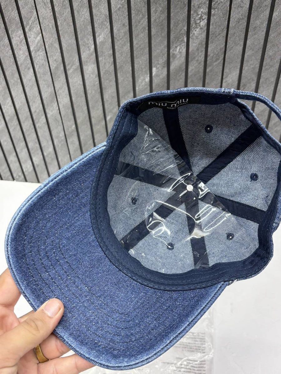 Miu Miu Denim Dark Blue Premium Unisex Cap With Original Zipper Polly Bag