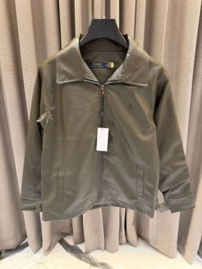 Ralph Lauren Chest Logo Leather Jacket Army Green