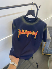 Balenciaga a over size spray print with embroidery logo imported tshirt navy blue