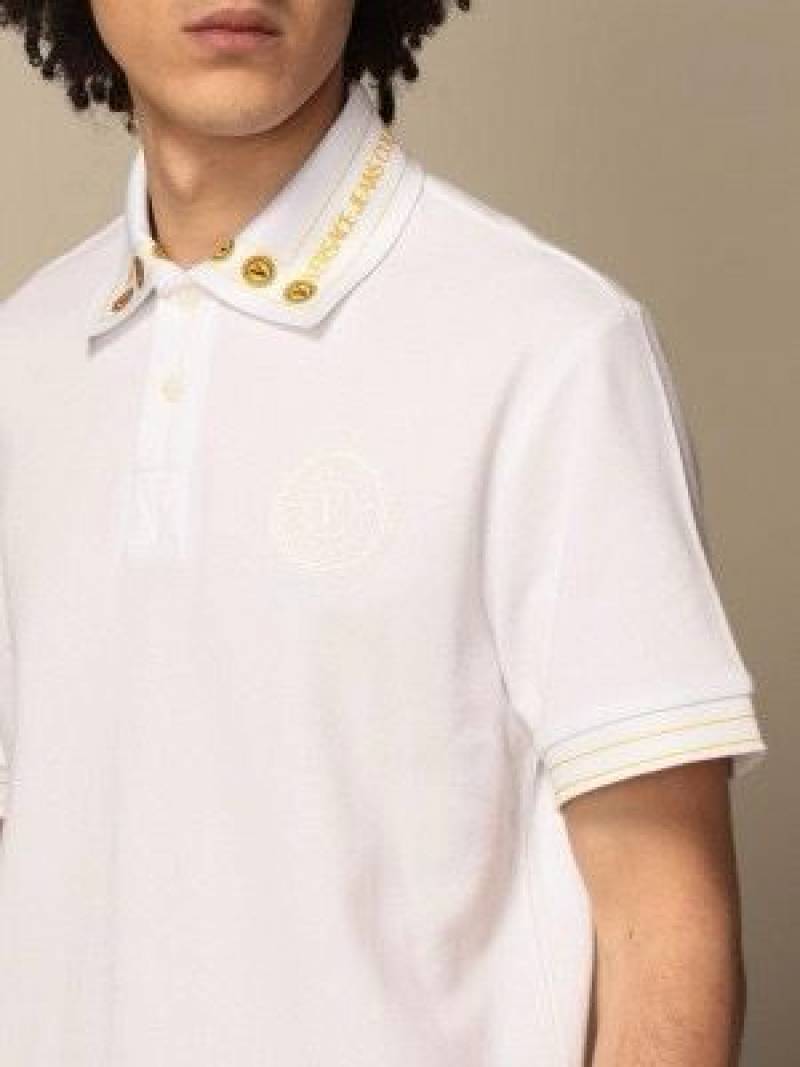 Versace Premium Collar Embroidered Polo white with yellow stiched