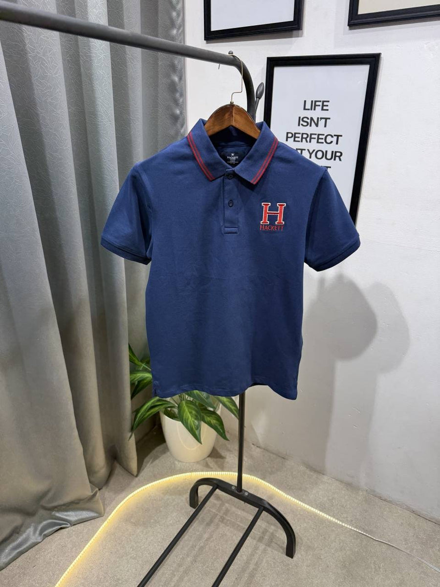 Hackett imported polo tshirt with brand buttons blue