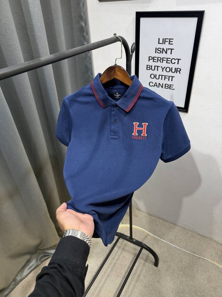 Hackett imported polo tshirt with brand buttons blue