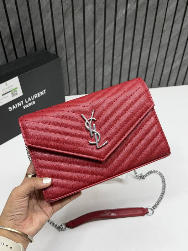 Ysl Envelope Red-Silver Crossbody ShoulderBag With Originalbox & DustCover