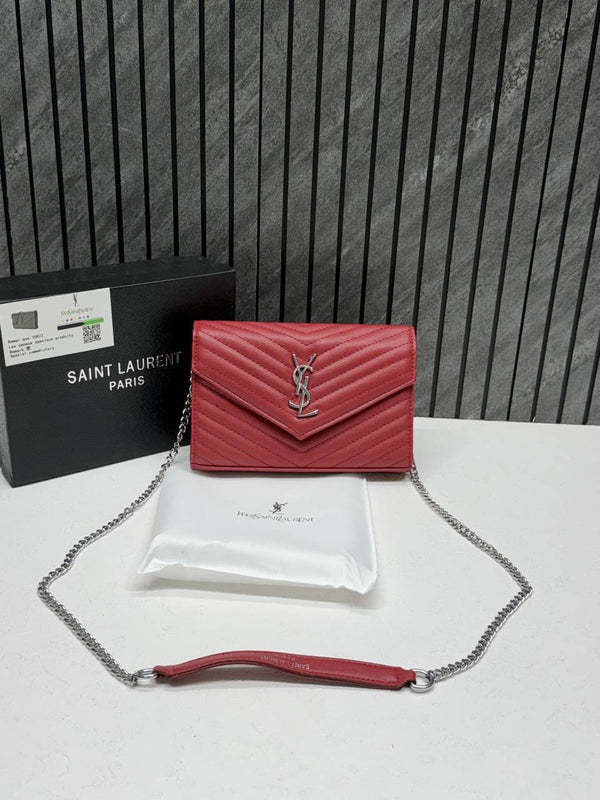 Ysl Envelope Red-Silver Crossbody ShoulderBag With Originalbox & DustCover