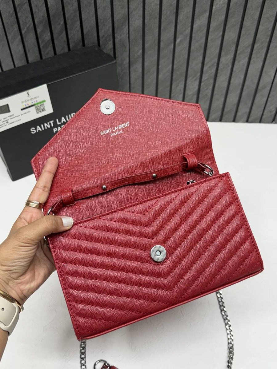 Ysl Envelope Red-Silver Crossbody ShoulderBag With Originalbox & DustCover