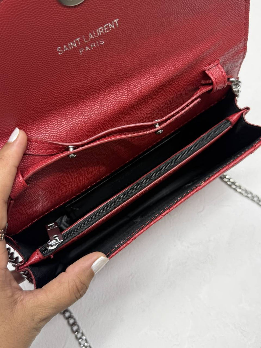 Ysl Envelope Red-Silver Crossbody ShoulderBag With Originalbox & DustCover