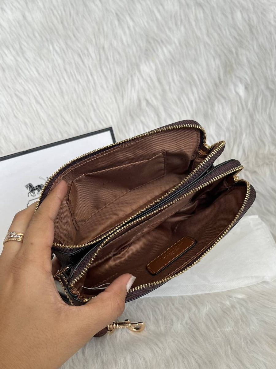 Coach 04 Dual Zip Wristlet Sling Bag With OriginalBox & DustCover Packingh