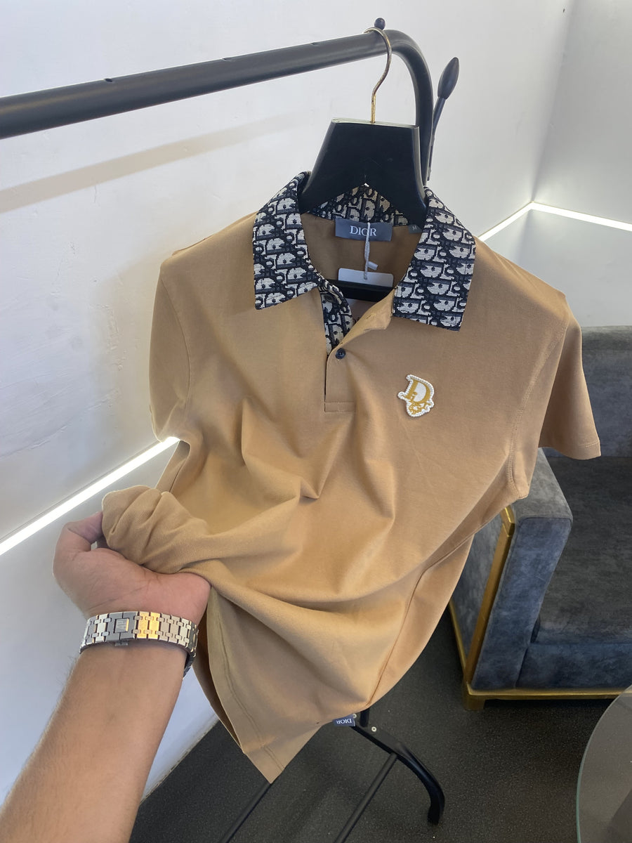 Christian Diyor jacquard collar turkish imported polo tshirt brown sale