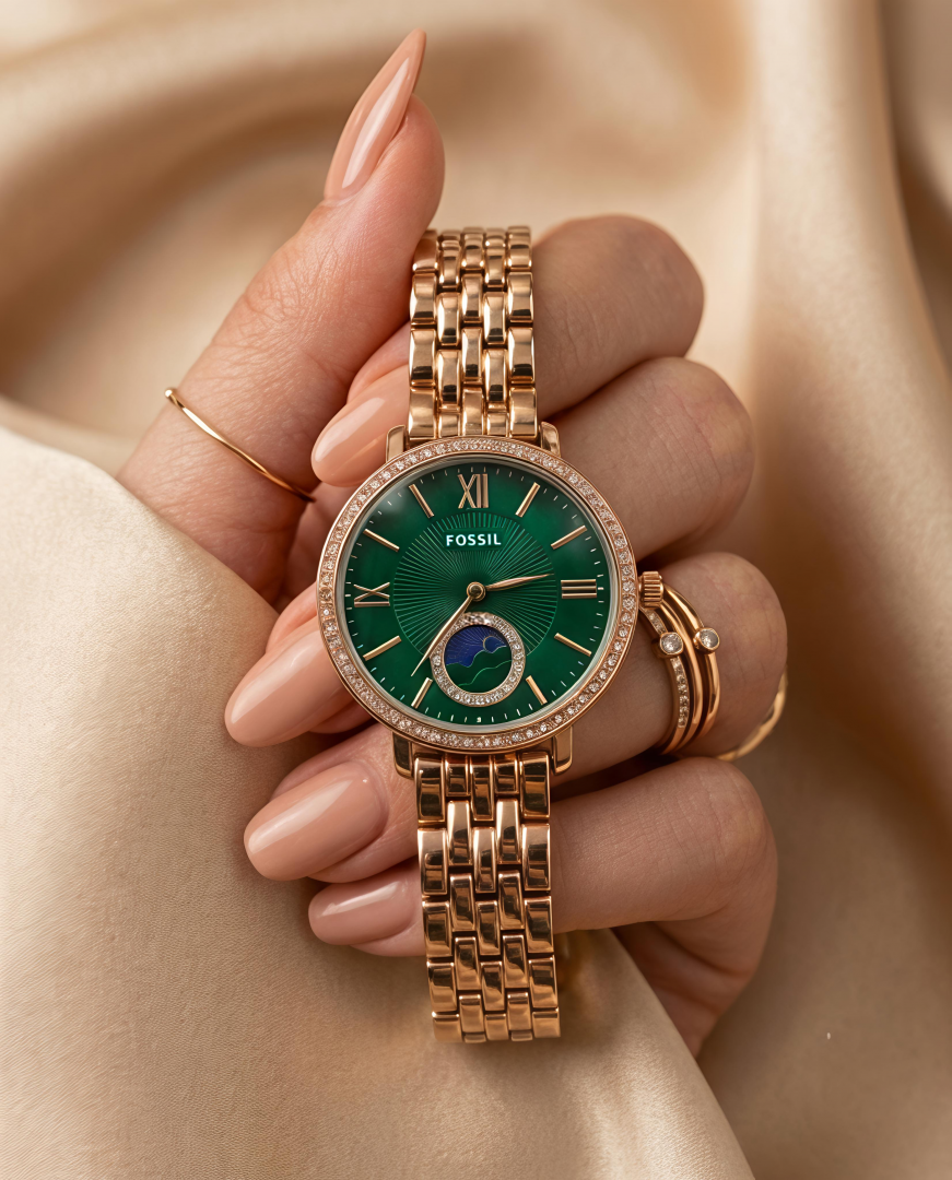 Fossil Jacqueline Sun Moon Multifunction Rose Gold Green
