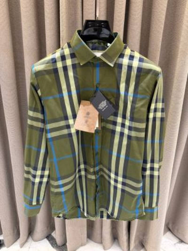 Burbery Box Pack Full Sleeves Checks Shirt Green