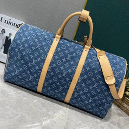 Louis Vuitton LV Keepall Bandoulire NBA Edition Premium Monogram Unisex Duffle Bag With Dust Bag & Accessories (Denim Brown - 684)