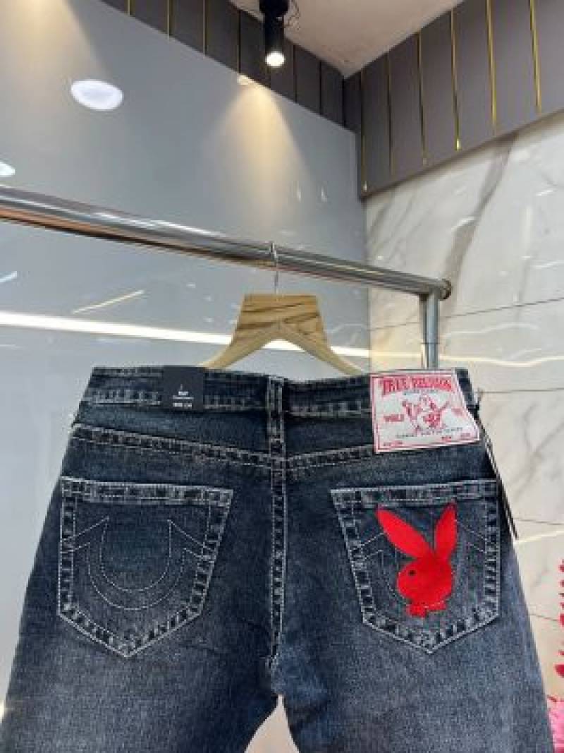 True Religio n Dark Blue Bootcut Premium Imported Stretchable Lycra Fabric Denim with Back Pocket Embroidered Design 4226